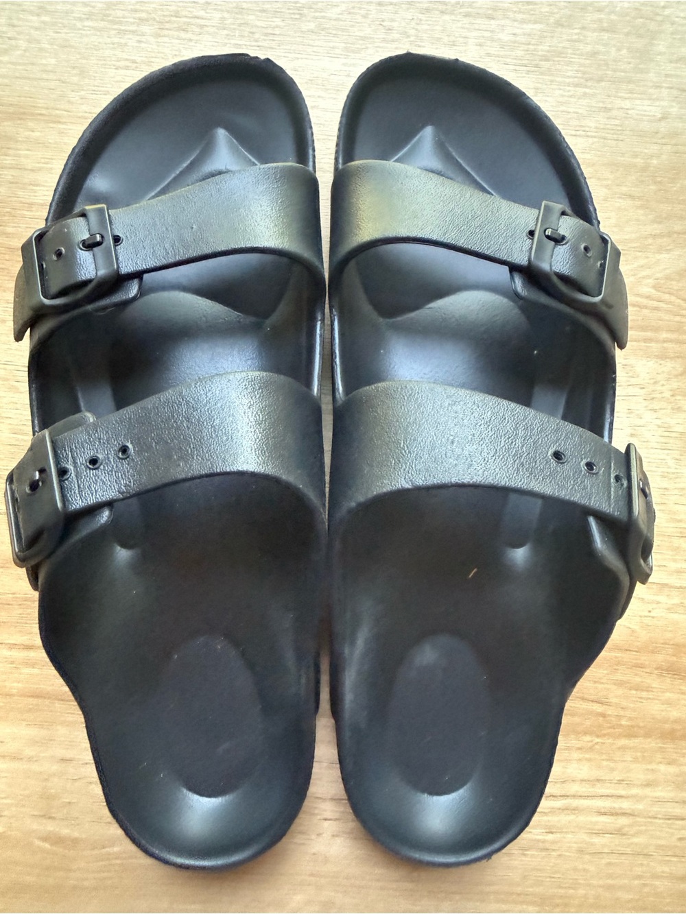 Black Dual-Buckle Slide Sandals NEVER WORN